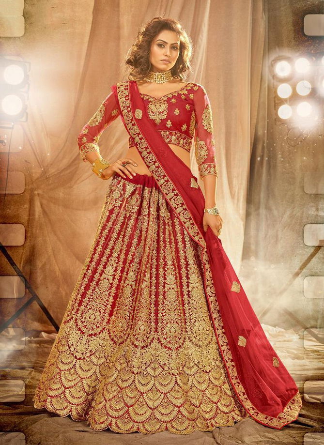 ALANKAR Senhora Latest Fancy Designer Heavy Bridal Wedding Wear Heavy Embroidery And Diamond Work Net With Silk Stain Lahenga Choli Collection